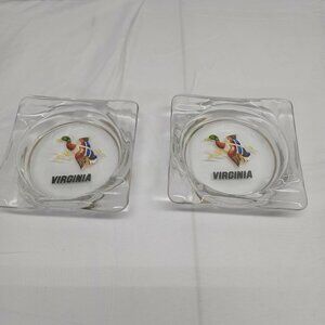 Set of 2 Glass Virginia Duck Ashtrays